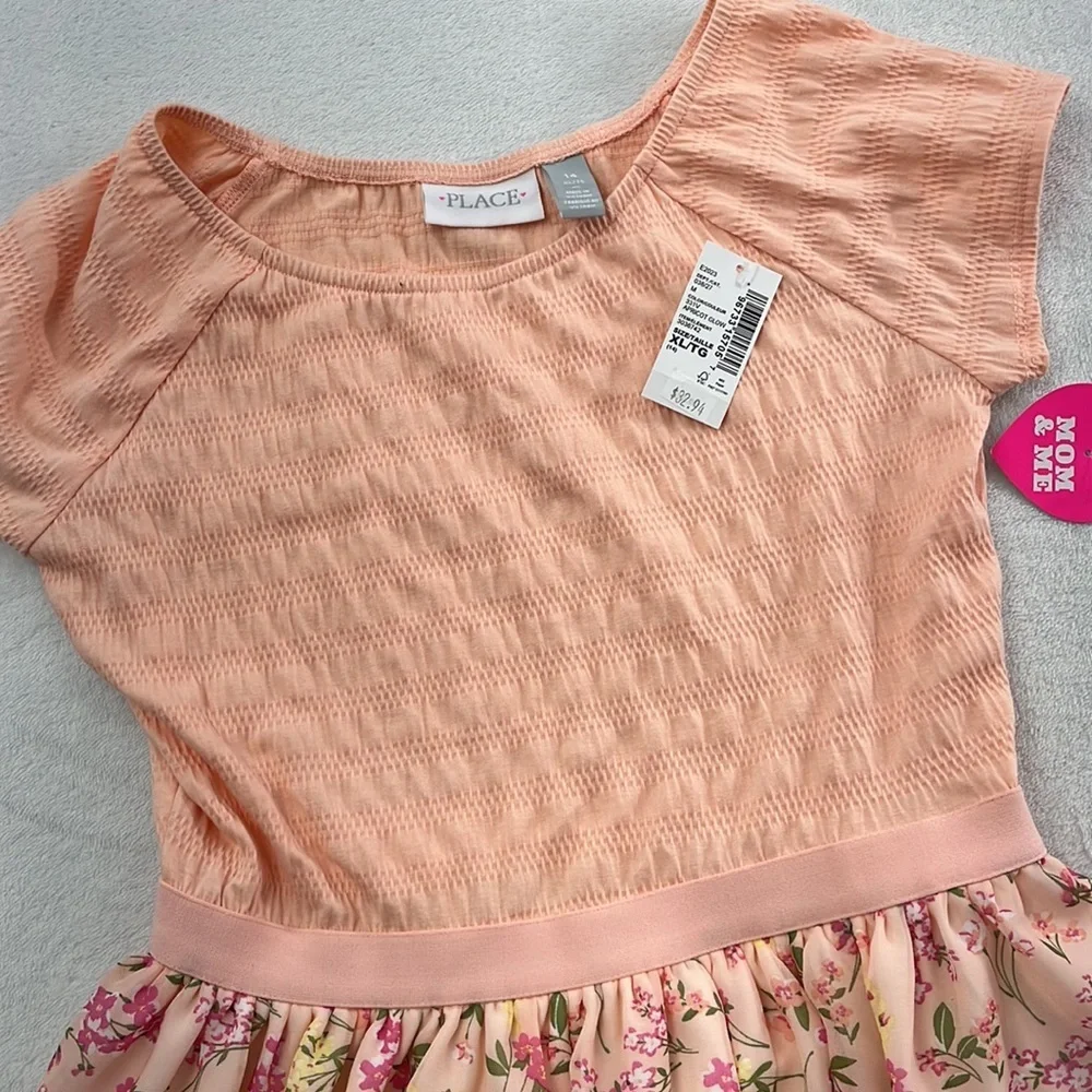 NEW Childrens Place 14, XL Peach Apricot Glow‎ 3036742 SS Floral Dress